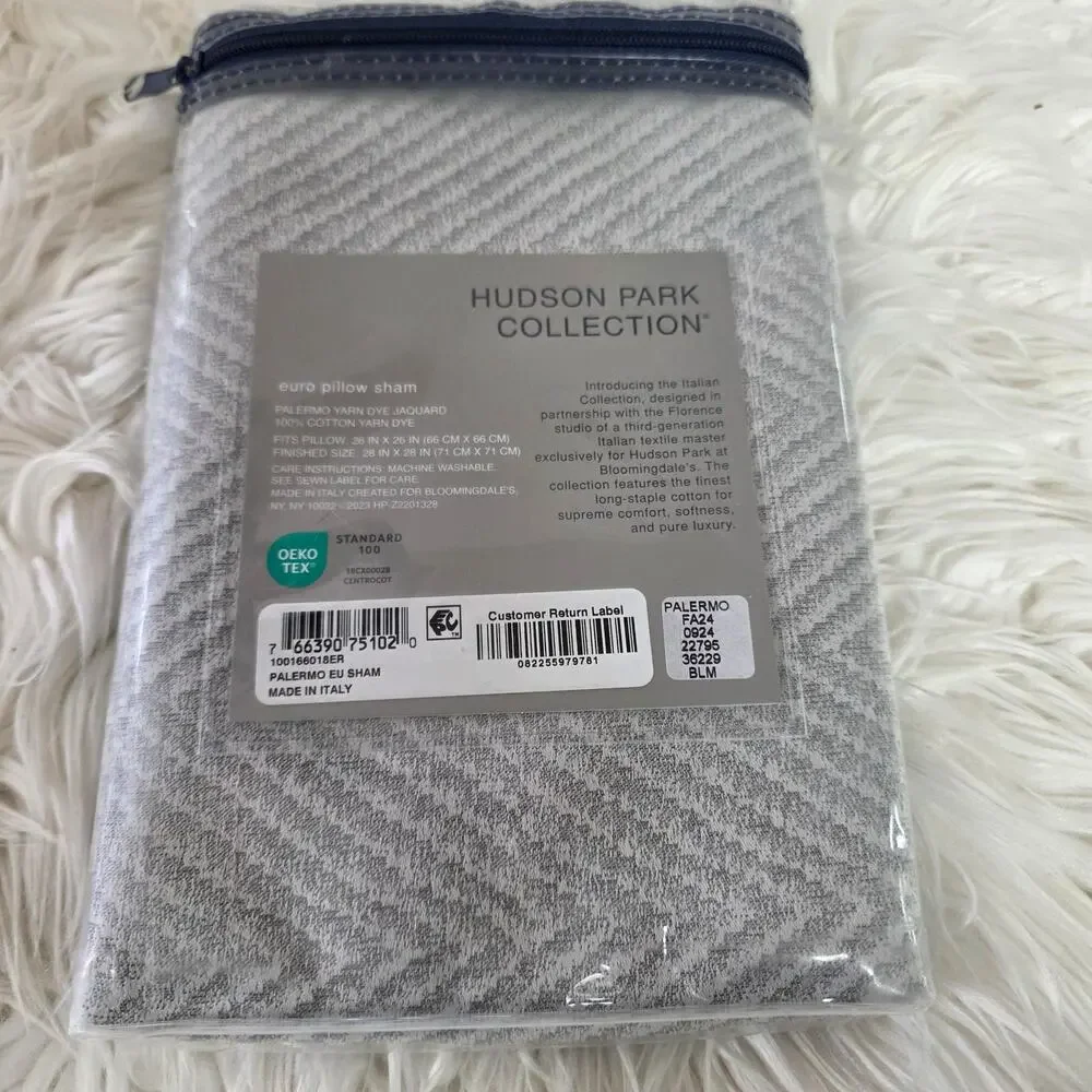 Hudson Park Palermo Euro Pillow Sham Gray Chevron Pattern Italy 100% Cotton